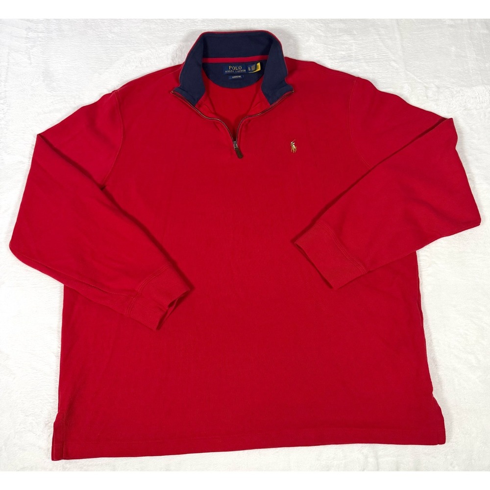 Polo Ralph Lauren Estate Rib 1/4 Zip Sweater Men's XL Red Flesh Pony